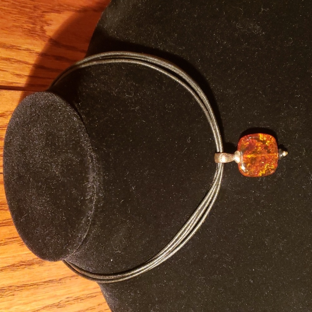 Silpada 4 strand black leather choker with amber pendant - Picture 2 of 3